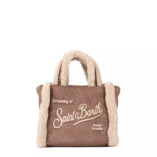 SAINT BARTH Geantă maro damă Vanity mini shearling