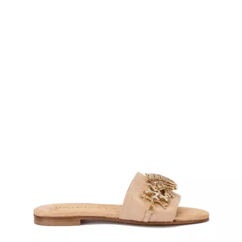 PAOLA FIORENZA Papuci damă bej cu broșă