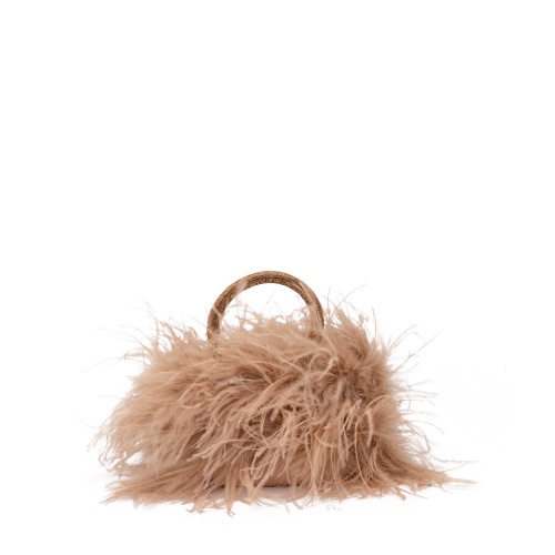 PAOLA FIORENZA Geantă damă roz pal cu penaj