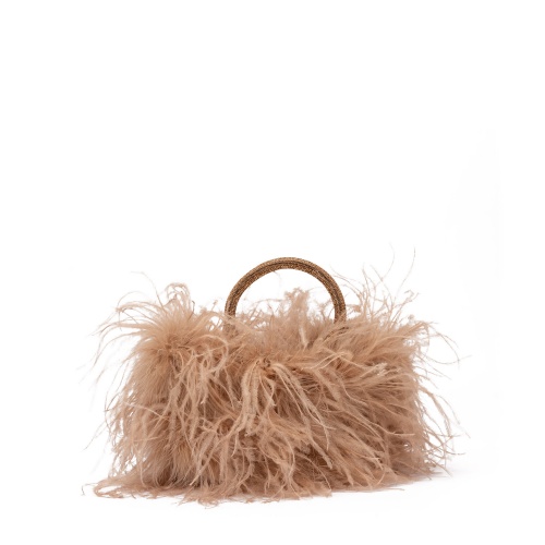 PAOLA FIORENZA Geantă damă bej pal cu penaj