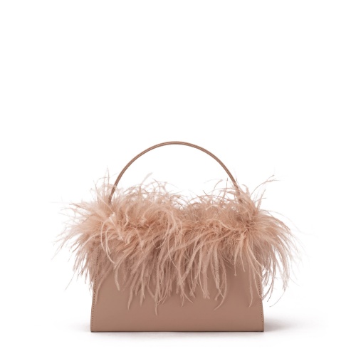 PAOLA FIORENZA Geantă damă bej cu penaj