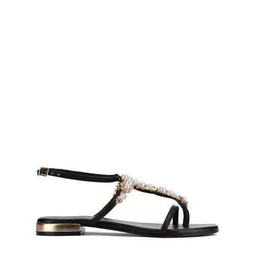 TOSCA BLU Sandale negre de damă cu perle