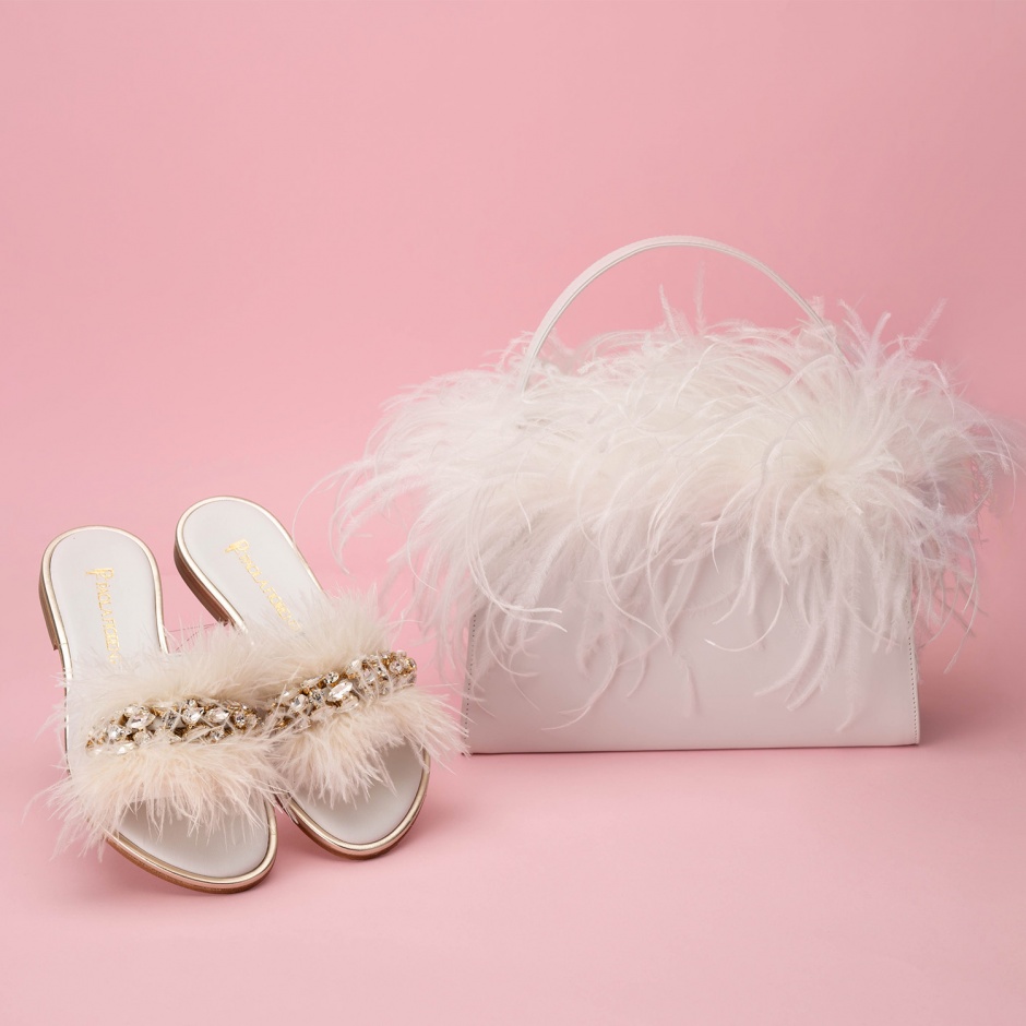 PAOLA FIORENZA Geantă damă albă cu penaj - vezi 3