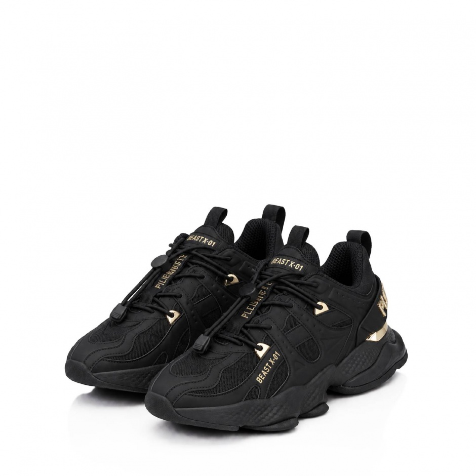 PLEIN SPORT Adidași bărbați negri BEAST X-01 NAPPA - vezi 2