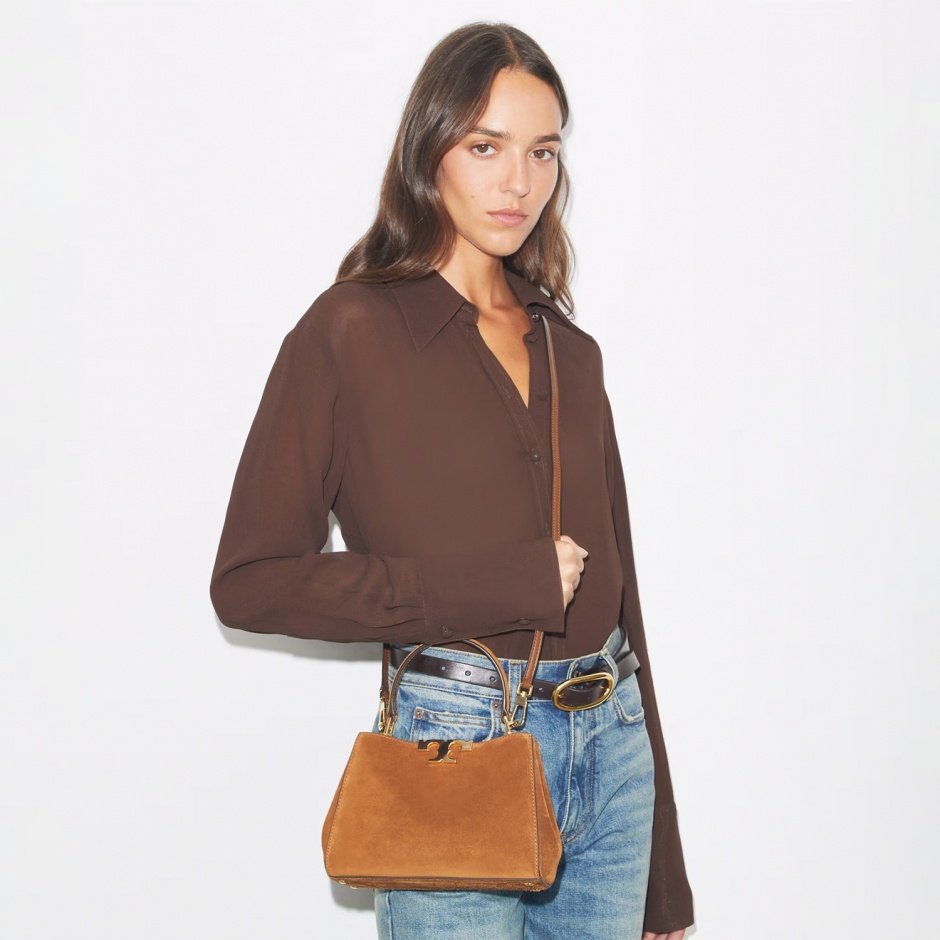 TORY BURCH Geantă damă maro Eleanor Satchel Mini - vezi 4 - Pepina.ro TORY BURCH Geantă damă maro Eleanor Satchel Mini - vezi 4