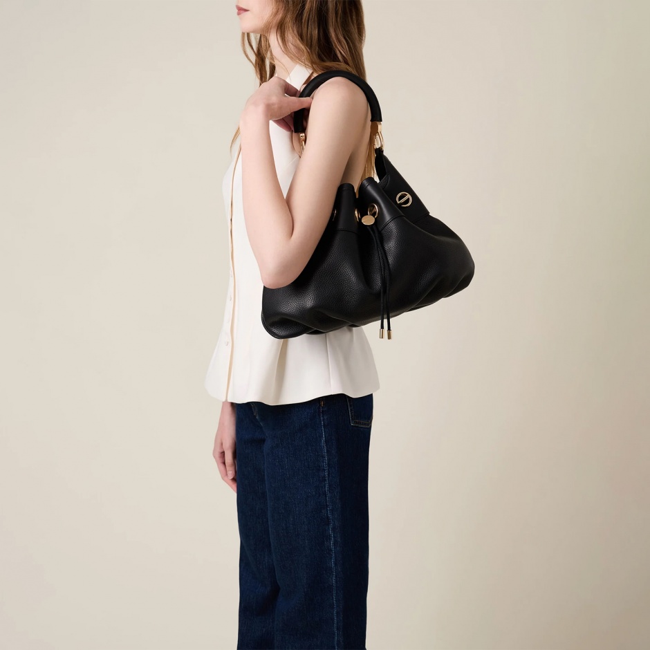 BORBONESE Geantă damă neagră Collier Hobo Bag - vezi 4