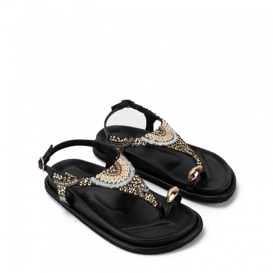 TOSCA BLU Sandale damă negre cu mărgele - vezi 2