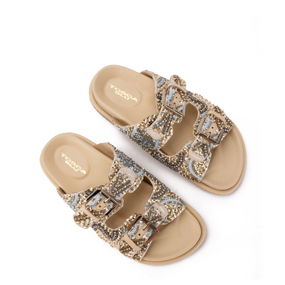 TOSCA BLU Papuci bej damă cu mărgele - vezi 3