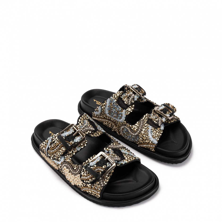 TOSCA BLU Papuci negri damă cu mărgele - vezi 2