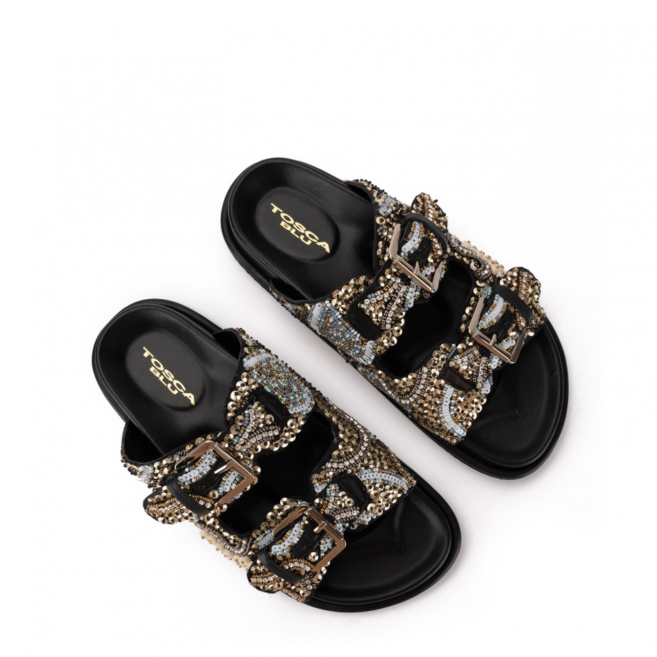 TOSCA BLU Papuci negri damă cu mărgele - vezi 3