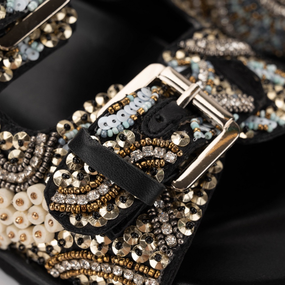 TOSCA BLU Papuci negri damă cu mărgele - vezi 4