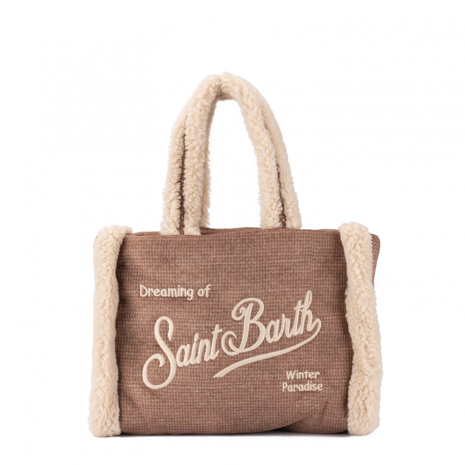 SAINT BARTH Geantă maro de damă Colette shearling - vezi 1