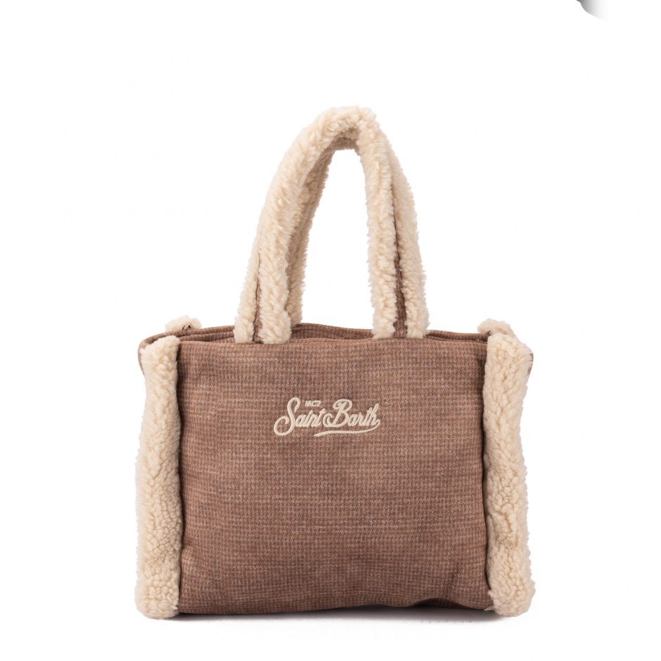 SAINT BARTH Geantă maro de damă Colette shearling - vezi 3
