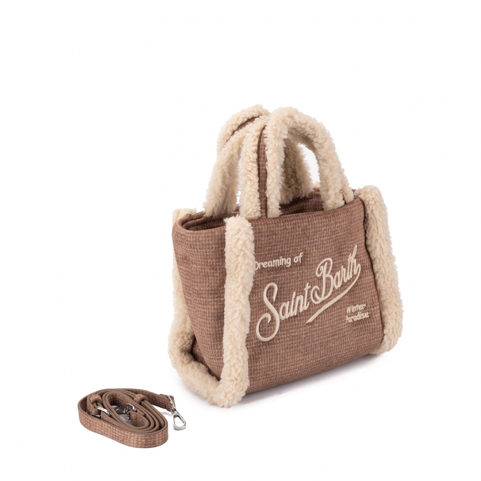 SAINT BARTH Geantă maro damă Vanity mini shearling - vezi 2
