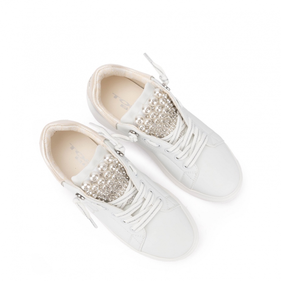 TOSCA BLU Pantofi sport damă albi cu perle - vezi 3