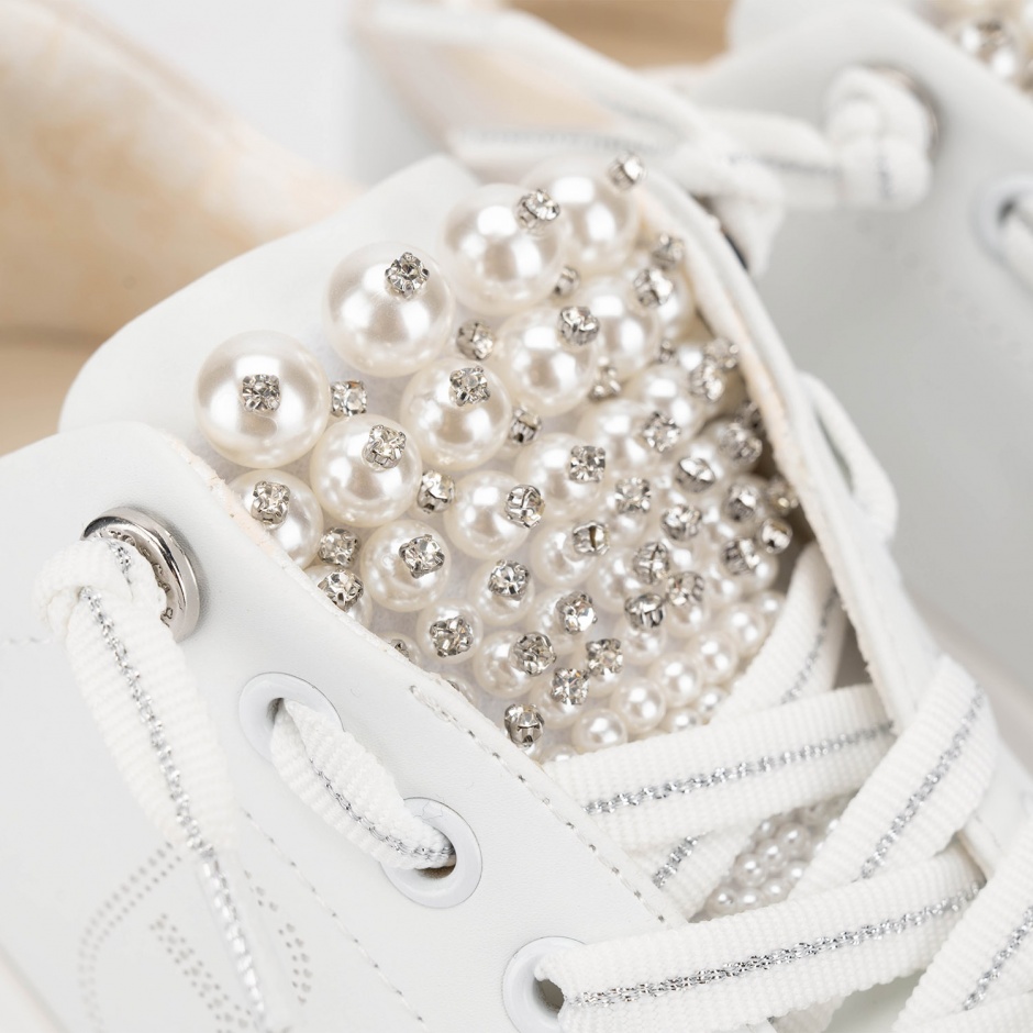 TOSCA BLU Pantofi sport damă albi cu perle - vezi 5