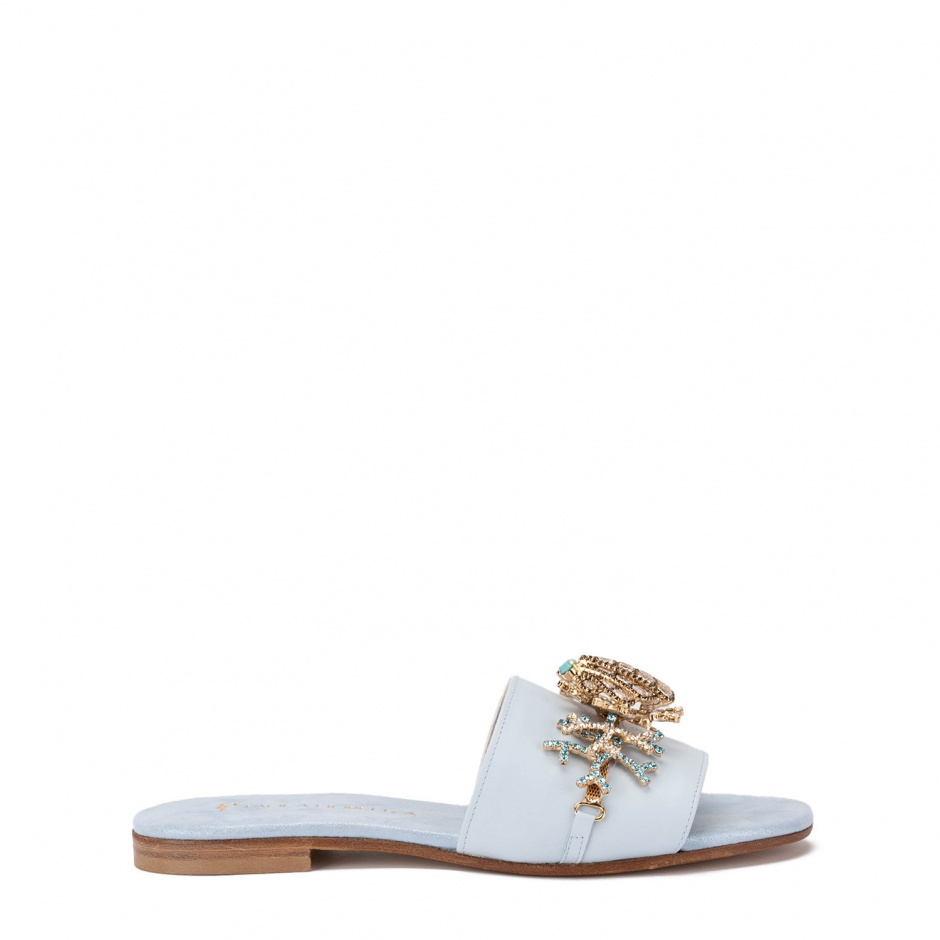 PAOLA FIORENZA Papuci damă albaștri cu broșă - vezi 1