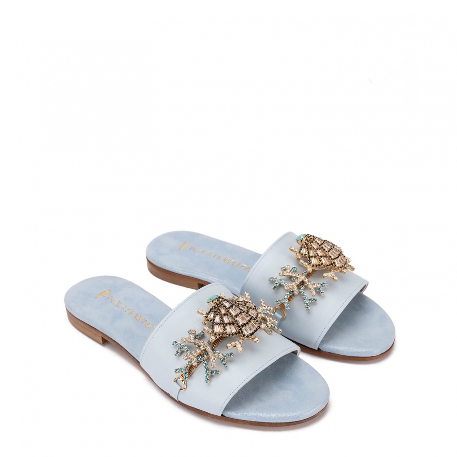 PAOLA FIORENZA Papuci damă albaștri cu broșă - vezi 2