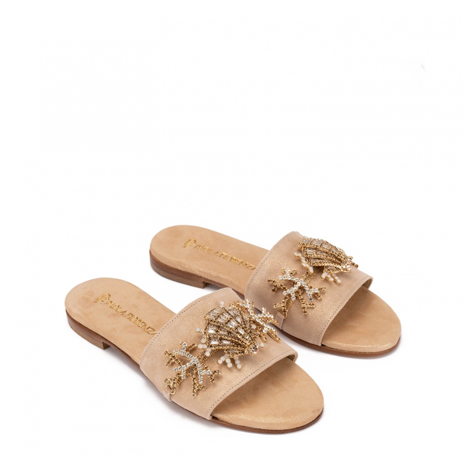 PAOLA FIORENZA Papuci damă bej cu broșă - vezi 2