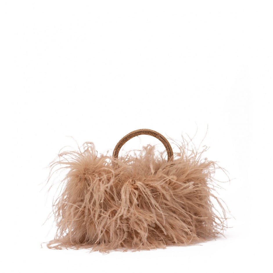 PAOLA FIORENZA Geantă damă bej pal cu penaj - vezi 1