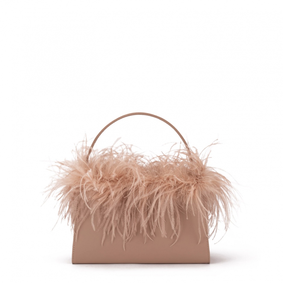 PAOLA FIORENZA Geantă damă bej cu penaj - vezi 1