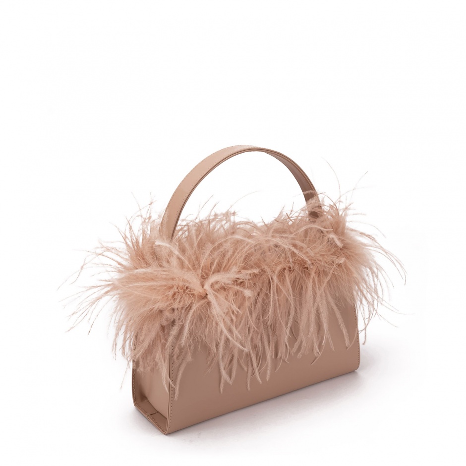 PAOLA FIORENZA Geantă damă bej cu penaj - vezi 2