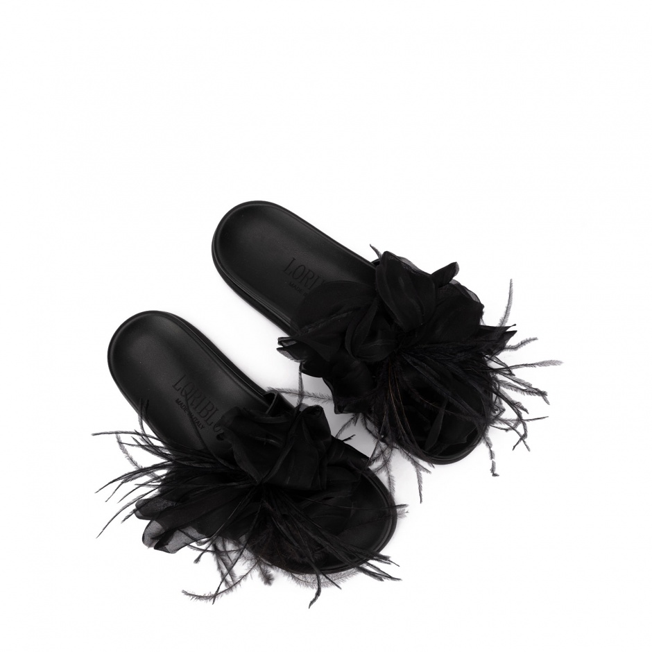 Loriblu Papuci damă negri cu pene - vezi 3